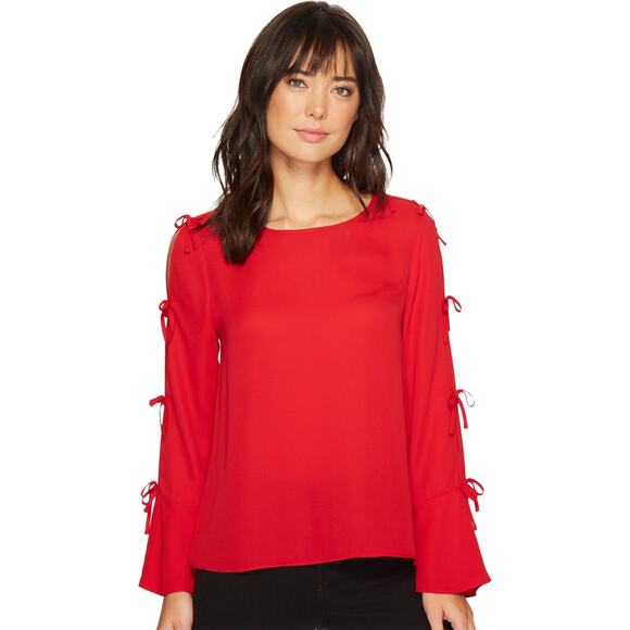 CeCe Women's Long Sleeve Lightweight Crepe Blouse Detail Ribbon Red Small 11113 - Picture 1 of 3